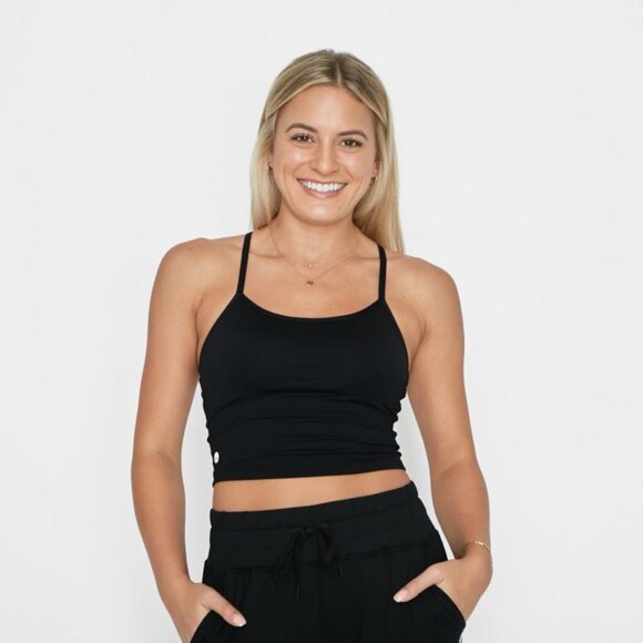 Senita Athletics - Ava Yoga Crop Top Crisscross Back Sports Bra | Small | Black - Picture 1 of 5